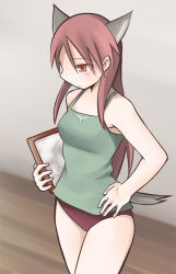 Rule 34 | 1girl, animal ears, hand on own hip, hip focus, long hair, minna-dietlinde wilcke, panties, red eyes, red hair, strike witches, tail, tanaka rikimaru, underwear, wolf ears, world witches series