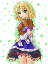 Rule 34 | 1girl, blonde hair, female focus, green eyes, mizuhashi parsee, mokuyou, pointy ears, short hair, solo, standing, touhou, white background