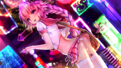 Rule 34 | 1boy, ass, astolfo (fate), astolfo (sailor paladin) (fate), blush, braid, dk.senie, fate/grand order, fate (series), hair ribbon, long hair, male focus, midriff, official alternate costume, open mouth, panties, penis in panties, pink hair, pointing, purple eyes, remote control vibrator, ribbon, school uniform, serafuku, sex toy, single braid, smile, solo, thighhighs, trap, underwear, vibrator, vibrator in thighhighs, white panties, white thighhighs