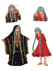 +_+ 2girls alternate_costume arabic_text black_veil blue_eyes blue_hair blush braid clenched_hands dual_persona earrings gold_footwear hatsune_miku highres holding holding_teapot incense jewelry long_hair multiple_girls necklace noriori open_mouth parted_lips saudi_arabia simple_background sleeves_past_wrists smile smoke teapot translation_request twin_braids veil very_long_hair vocaloid white_background worldwide_miku