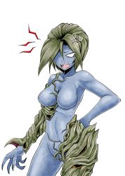 Rule 34 | 1girl, alexia ashford, angry, blue skin, breasts, colored skin, covered erect nipples, curvy, female focus, monster girl, resident evil, resident evil - code: veronica
