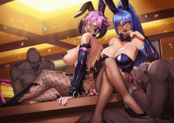 Rule 34 | 2girls, 3boys, animal ears, au ra, back, bald, black lips, black nails, blue eyes, blue hair, bow, bowtie, breasts, card, casino, cleavage, commission, confetti, covered erect nipples, crossed legs, decima velanox, detached collar, elbow gloves, fake animal ears, femdom, final fantasy, final fantasy xiv, fishnet pantyhose, fishnets, gaothun, garlean, gloves, high heels, large breasts, leotard, long hair, mole, mole under mouth, multiple boys, multiple girls, nail polish, nude, pantyhose, pasties, pink hair, playboy bunny, playing card, poker chip, purple nails, rabbit ears, short hair, sin faye, sitting, sitting on table, tail, topless, veins, very long hair, yellow eyes