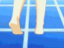 Rule 34 | 00s, 1girl, adjusting clothes, adjusting swimsuit, animated, animated gif, armpits, barefoot, bikini, blue eyes, bouncing breasts, breasts, brown hair, feet, leaning forward, light, low twintails, lowres, non-web source, pool, poolside, sakuya (sister princess), sister princess, smile, soles, solo, swimsuit, twintails, undressing