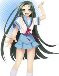 Rule 34 | 00s, 1girl, long hair, piyodera mucha, school uniform, serafuku, solo, suzumiya haruhi no yuuutsu, tsuruya, very long hair