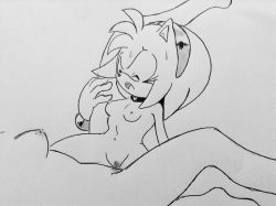 Rule 34 | 2girls, amy rose, choker, closed eyes, faceless, faceless female, furry, furry female, furry with non-furry, hairband, highres, interspecies, moaning, monochrome, multiple girls, nude, randomguy999, short hair, sonic (series), source request, sweat, traditional media, tribadism, yuri