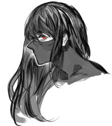 Rule 34 | 1girl, cropped head, highres, kamishiro rize, long hair, mask, profile, red eyes, simple background, solo, spot color, tokyo ghoul, white background, yourfreakyneighbourh