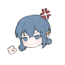 Rule 34 | 1girl, anger vein, angry, asahina yuni, blue eyes, blue hair, blush, chinese commentary, closed mouth, commentary request, ear piercing, haoxiangkan nutong, head only, highres, jitome, kyou wa kanojo ga inai kara, medium hair, piercing, sidelocks, simple background, solo, white background