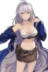 Rule 34 | 1girl, ahoge, armpits, bare shoulders, braid, breasts, cleavage, closed mouth, collarbone, cowboy shot, granblue fantasy, long hair, long sleeves, navel, sabanobori, silva (granblue fantasy), simple background, solo, standing, thighhighs, twin braids, very long hair, white background