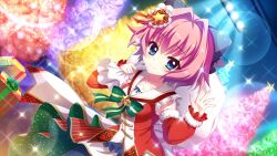 Rule 34 | 1girl, blue eyes, bow, box, breasts, christmas, christmas ornaments, christmas tree, closed mouth, collarbone, detached sleeves, dot nose, dress, dutch angle, film grain, game cg, gift, gift box, green bow, green skirt, hair bow, hair intakes, hair ornament, hiiragi kae, holding, holding sack, idol, idol clothes, indoors, izumi tsubasu, large bow, layered skirt, lens flare, looking at viewer, medium breasts, multicolored clothes, multicolored skirt, non-web source, official art, over shoulder, pink hair, pinstripe pattern, pinstripe skirt, plaid, purple bow, re:stage!, red dress, red skirt, sack, short hair, skirt, smile, solo, sparkle, stage lights, star (symbol), tinsel, two-sided fabric, two-sided skirt, two-tone dress, waving, white dress, white skirt