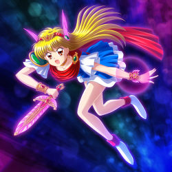 Rule 34 | 1990s (style), absurdres, akazukin chacha, highres, jumping, magical princess, sword, weapon