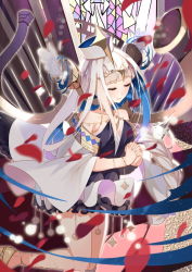 Rule 34 | 1girl, bare shoulders, blonde hair, bracelet, circlet, closed eyes, hair ornament, hat, jewelry, kneeling, long hair, own hands clasped, own hands together, selenoring, smile, solo, souseiki aster gate