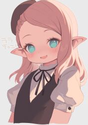 Rule 34 | 1girl, blonde hair, blue eyes, blush, final fantasy, final fantasy xiv, hat, highres, long hair, looking at viewer, neck ribbon, open mouth, pointy ears, ribbon, shirt, short sleeves, sketch, sliteof1789, smile, solo, upper body