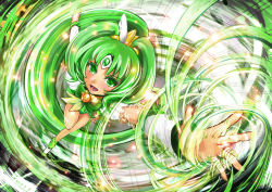 Rule 34 | 10s, 1girl, boots, bow, colored eyelashes, cure march, green eyes, green hair, green theme, long hair, magical girl, matching hair/eyes, midorikawa nao, ponytail, precure, smile precure!, solo, tiara, tri tails, wind, wrist cuffs, yamasan (hachiman)