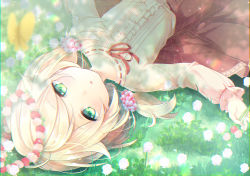 Rule 34 | 1girl, ahoge, bad id, bad pixiv id, blonde hair, blouse, blurry, blush, bug, butterfly, buttons, chromatic aberration, day, depth of field, field, flower, flower field, frilled skirt, frills, from above, green eyes, hair tie, head wreath, highres, himawarino-tane, idolmaster, idolmaster cinderella girls, idolmaster cinderella girls starlight stage, insect, light particles, long sleeves, looking at viewer, low twintails, lying, medium hair, medium skirt, on back, outdoors, outstretched arms, parted lips, plaid, plaid skirt, red ribbon, red skirt, ribbon, shade, shirt, short twintails, skirt, solo, swept bangs, twintails, upper body, white flower, white shirt, yusa kozue