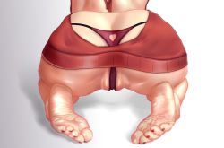 Rule 34 | 1girl, ass, ass cutout, barefoot, butt crack, cameltoe, clothing cutout, feet, foot focus, from behind, heart cutout, highres, nail polish, panties, red sweater, soles, solo, spy x family, sweater, toenail polish, toenails, toes, underwear, vibncent, yor briar
