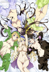 Rule 34 | 5girls, absurdres, armpits, arms up, ass, bed, black hair, blonde hair, blue eyes, breasts, breasts apart, brown hair, cecilia alcott, charlotte dunois, cleft of venus, green eyes, headband, heterochromia, highres, huang lingyin, infinite stratos, laura bodewig, lying, mamezuka takashi, multiple girls, navel, nipples, nude, nude filter, outstretched arm, outstretched hand, pajamas, purple eyes, pussy, red eyes, shinonono houki, silver hair, third-party edit, yellow eyes