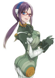 Rule 34 | 00s, 1girl, ass, bad id, bad pixiv id, blue eyes, breasts, butt crack, evangelion: 2.0 you can (not) advance, female focus, glasses, hairband, kusano houki, long hair, makinami mari illustrious, neon genesis evangelion, plugsuit, ponytail, purple hair, rebuild of evangelion, simple background, solo, twintails, white background