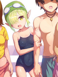 Rule 34 | 1girl, aoi (princess connect!), breasts, elf, green eyes, green hair, highres, large breasts, pointy ears, princess connect!, swimsuit, tagme, yako noir (kei-ne), yuuki (princess connect!)
