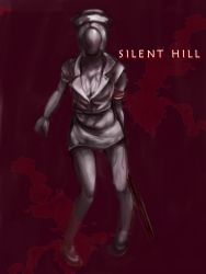 Rule 34 | 1girl, breasts, bubble head nurse, cleavage, faceless, hat, large breasts, lead pipe, monster girl, nurse, nurse cap, pale skin, silent hill, silent hill (series), solo, veins, veiny breasts