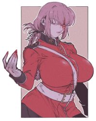 Rule 34 | 1girl, blood, blood on face, breasts, fate/grand order, fate (series), florence nightingale (fate), gloves, huge breasts, kabi (gemini22), long hair, military, military uniform, pink hair, red eyes, skirt, uniform, upper body, white gloves