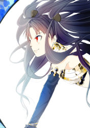Rule 34 | &gt;:), 1girl, archer (ishtar), armlet, bare shoulders, black gloves, black hair, black ribbon, c:, closed mouth, crown, earrings, elbow gloves, fate/grand order, fate (series), female focus, floating hair, from side, gloves, hair ribbon, hoop earrings, ishtar (fate), ishtar (fate), jewelry, long hair, midriff, naughty face, neck ring, red eyes, revealing clothes, ribbon, smile, solo, strapless, tohsaka rin, two side up, type-moon, warrior, white background