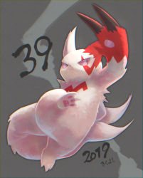 Rule 34 | :&lt;, black eyes, claws, closed mouth, commentary request, creatures (company), full body, furry, game freak, gen 3 pokemon, highres, kikuyoshi (tracco), looking to the side, nintendo, pokemon, pokemon (creature), solo, white fur, zangoose