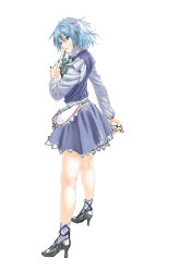 Rule 34 | 1girl, cuboon, dress, female focus, full body, high heels, izayoi sakuya, maid, shoes, simple background, solo, standing, touhou, white background