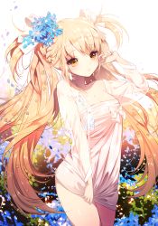 Rule 34 | 1girl, bad id, bad pixiv id, blonde hair, bow, breasts, cleavage, flower, hair flower, hair ornament, long hair, looking at viewer, original, see-through, short twintails, solo, sukja, thighs, twintails, two side up, very long hair, yellow eyes