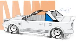 Rule 34 | absurdres, car, from side, highres, motor vehicle, no humans, original, shadow, signature, silenxe, sketch, sports car, toyota, toyota mr2, vehicle focus