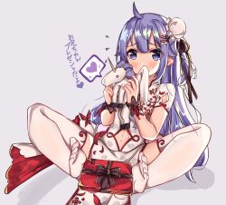 Rule 34 | 1girl, absurdres, azur lane, bad id, bad pixiv id, black ribbon, blush, box, clothing cutout, commentary request, covered mouth, dress, feet on toy, fingernails, flying sweatdrops, holding with feet, gift, gift box, grey background, hair between eyes, hair bun, heart, highres, holding, holding stuffed toy, long hair, navel, navel cutout, no shoes, norazura, one side up, pelvic curtain, purple eyes, purple hair, ribbon, see-through, short sleeves, side bun, simple background, single hair bun, single side bun, soles, solo, spoken heart, spread legs, stuffed animal, stuffed pegasus, stuffed toy, stuffed unicorn, stuffed winged unicorn, thighhighs, translation request, unicorn (azur lane), unicorn (the gift of spring) (azur lane), very long hair, white dress, white thighhighs, wrist cuffs