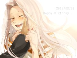 Rule 34 | 1boy, 1girl, ^ ^, bad id, bad pixiv id, closed eyes, command spell, dated, dress, emiya kiritsugu, fate/zero, fate (series), hand on another&#039;s face, happy birthday, irisviel von einzbern, irisviel von einzbern (angel&#039;s song), long hair, mitarashi fate, tears, white hair