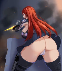 Rule 34 | 1girl, ass, breasts, erza scarlet, fairy tail, highres, huge ass, large breasts, long hair, merkonig, open mouth, red hair, solo