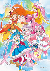 Rule 34 | 1boy, 4girls, ahoge, aqua eyes, baby, blonde hair, blue bow, blue eyes, blue hair, bow, cure butterfly, cure prism, cure sky, cure wing, dress, earrings, ellee-chan, gloves, green eyes, hair bow, hat, highres, hirogaru sky! precure, jewelry, long hair, magical boy, magical girl, mini hat, mini top hat, multiple girls, nijigaoka mashiro, official art, orange hair, pink hair, pink headwear, precure, purple eyes, purple hair, red eyes, skirt, smile, sora harewataru, third-party source, top hat, twintails, white bow, white dress, white gloves