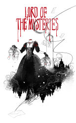 Rule 34 | 1girl, absurdres, angel, black dress, blood, breasts, castle, chinese commentary, chinese text, cleavage, closed eyes, closed mouth, commentary request, crescent moon, dress, earrings, english text, fog, headless, highres, holding head, jewelry, letter, looking at viewer, lord of the mysteries, mirror, monochrome, moon, multiple heads, necklace, red eyes, reinette tinekerr, sharron777, simple background, smile, solo, walking, white background