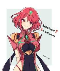 Rule 34 | 1girl, breasts, chest jewel, earrings, highres, jewelry, large breasts, mochimochi (xseynao), pyra (xenoblade), red eyes, red hair, short hair, simple background, solo, swept bangs, tiara, white background, xenoblade chronicles (series), xenoblade chronicles 2