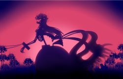 Rule 34 | 10s, 1girl, female focus, flower, gradient background, homulilly, long hair, mahou shoujo madoka magica, mahou shoujo madoka magica: hangyaku no monogatari, monochrome, nura (oaaaaaa), plant, ribs, silhouette, skeletal arm, solo, spider lily, spine, spoilers, stocks, witch (madoka magica)