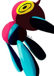 Rule 34 | 01coil, black eyes, colored sclera, creatures (company), floating, full body, game freak, gen 4 pokemon, highres, nintendo, no humans, pokemon, pokemon (creature), porygon-z, shaded face, simple background, solo, twitter username, yellow sclera