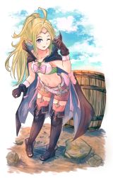 Rule 34 | 1girl, ;p, ahoge, barrel, black footwear, boots, bra, breasts, collarbone, fire emblem, fire emblem awakening, full body, fuussu (21-kazin), garter belt, green hair, knee boots, leaning forward, long hair, midriff, navel, nintendo, nowi (fire emblem), one eye closed, parted bangs, pink shorts, pink thighhighs, pointy ears, purple eyes, short shorts, shorts, slit pupils, small breasts, solo, stomach, thighhighs, tongue, tongue out, underwear, very long hair, white bra, zettai ryouiki