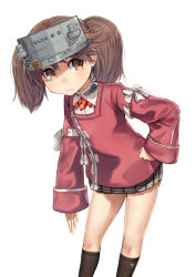 Rule 34 | 1girl, black skirt, brown eyes, brown hair, flat chest, highres, japanese clothes, kantai collection, kariginu, magatama, microskirt, pleated skirt, ryuujou (kancolle), simple background, skirt, solo, standing, twintails, visor cap, white background, zombie mogura