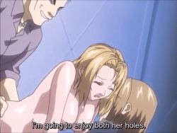 Rule 34 | 00s, 1girl, 2boys, anal, animated, animated gif, bible black, bible black gaiden, blonde hair, bottomless, breasts, double penetration, closed eyes, group sex, hetero, kitami reika, kneehighs, lowres, mmf threesome, multiple boys, rape, sex, socks, subtitled, text focus, threesome, vaginal