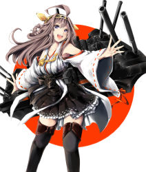 Rule 34 | 10s, 1girl, ahoge, bad id, bad pixiv id, blue eyes, boots, braid, brown hair, detached sleeves, hairband, highres, japanese clothes, kantai collection, kongou (kancolle), long hair, machinery, md5 mismatch, nontraditional miko, personification, solo, thigh boots, thighhighs, toor 0111, turret, zettai ryouiki