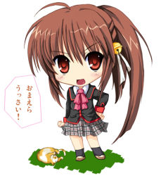 Rule 34 | 1girl, bow, cat, chibi, chibi only, little busters!, lowres, natsume rin, pink bow, solo, tomusooya, translated