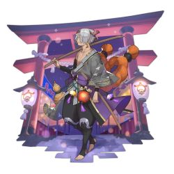 Rule 34 | 1boy, dragalia lost, earrings, full body, headwear request, holding, holding sword, holding weapon, japanese clothes, jewelry, kimono, lamp, looking at viewer, male focus, non-web source, official art, open mouth, saitou naoki, solo, sword, torii, transparent background, weapon, wooden sword, yaten (dragalia lost)