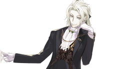 Rule 34 | alternate costume, black suit, blonde hair, fate/grand order, fate (series), formal, gloves, green eyes, long hair, official alternate costume, pako (pakosun), simple background, suit, vest, white background, white gloves, wolfgang amadeus mozart (fate)