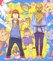 Rule 34 | 3girls, 6+boys, beanie, chain, chain, cheap cheap (parappa), chop chop master onion, crossed arms, dougi, gold chain, hat, instructor mooselini, katy kat, multicolored background, multiple boys, multiple girls, parappa the rapper, pj berri, popqn, prince fleaswallow, square, sunny funny, tank top, tattoo, triangle, watch
