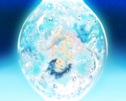 Rule 34 | 6+boys, aged down, air bubble, animal, baby, barefoot, black hair, blue background, blue theme, bubble, closed eyes, dark background, dragon ball, dragon ball (classic), dragon ball minus, evil grin, evil smile, expressionless, faceless, faceless male, fingernails, fish, floating hair, frieza, full body, glowing, gradient background, grin, highres, horns, in bubble, kakipiinu, light particles, looking down, male focus, monkey tail, monster, multiple boys, navel, nude, oozaru, parted lips, saiyan, salamander, shaded face, smile, son goku, spiked hair, submerged, tail, toenails, underwater, upside-down, water