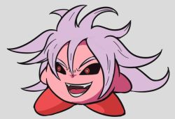 Rule 34 | android 21, artist request, black sclera, colored sclera, dragon ball, dragon ball fighterz, fangs, kirby, kirby (series), majin android 21, nintendo, open mouth, parody, red eyes, style parody