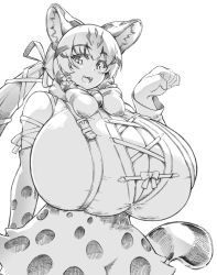 Rule 34 | 1girl, breasts, cleavage, geoffroy&#039;s cat (kemono friends), gigantic breasts, highres, huge breasts, kemono friends, kemono friends v project, long hair, looking at viewer, ribbon, solo, toka2016311, twintails, virtual youtuber