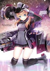 Rule 34 | 10s, 1girl, aqua eyes, blonde hair, blue eyes, gloves, hat, kantai collection, military, military uniform, peaked cap, prinz eugen (kancolle), reio reio, solo, thighhighs, twintails, uniform