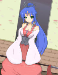 Rule 34 | 10s, battle maiden tagitsuhime, blue hair, cardfight!! vanguard, green eyes, hair ornament, japanese clothes, kimono, oracle think tank, ponytail